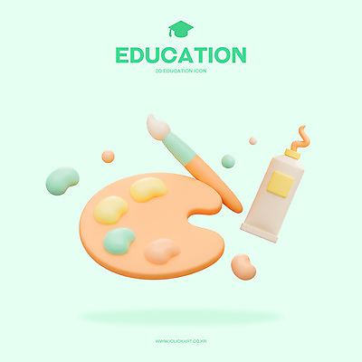 도형 PSD 아이콘 교육 학사모 사람없음 3D아이콘 3D 물감 붓 팔레트 민트색 편집3D 모자_잡화 컬러 졸업 미술도구 디지털합성 파일형식