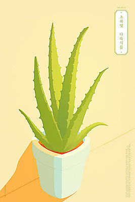 PSD 화분 일러스트 따뜻함 그림자 사람없음 연두색 햇빛 모던 다육식물 미니멀 국내일러스트 식물 초록색 태양 파일형식