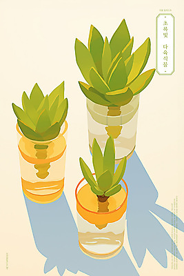 PSD 화분 일러스트 따뜻함 그림자 사람없음 연두색 물 햇빛 모던 다육식물 미니멀 국내일러스트 자연요소 식물 초록색 태양 파일형식