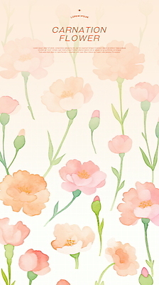 PSD 분홍색 꽃무늬 꽃백그라운드 일러스트 수채화 사랑 사람없음 풀잎 어버이날 카네이션 꽃봉오리 감사 가정의달 플라워패턴 국내일러스트 기념일 꽃 감정 컬러 백그라운드 잎 무늬 패턴 풀_식물 5월 파일형식