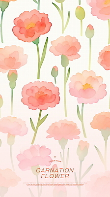 PSD 분홍색 꽃무늬 꽃백그라운드 일러스트 수채화 사랑 사람없음 풀잎 어버이날 카네이션 꽃봉오리 감사 가정의달 플라워패턴 국내일러스트 기념일 꽃 감정 컬러 백그라운드 잎 무늬 패턴 풀_식물 5월 파일형식