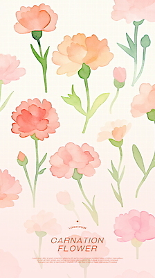 PSD 분홍색 꽃무늬 꽃백그라운드 일러스트 수채화 사랑 사람없음 풀잎 어버이날 카네이션 꽃봉오리 감사 가정의달 플라워패턴 국내일러스트 기념일 꽃 감정 컬러 백그라운드 잎 무늬 패턴 풀_식물 5월 파일형식