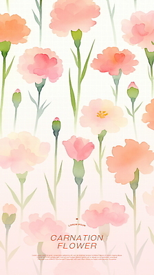 PSD 분홍색 꽃무늬 꽃백그라운드 일러스트 수채화 사랑 사람없음 풀잎 어버이날 카네이션 꽃봉오리 감사 가정의달 플라워패턴 국내일러스트 기념일 꽃 감정 컬러 백그라운드 잎 무늬 패턴 풀_식물 5월 파일형식