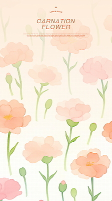 PSD 분홍색 꽃무늬 꽃백그라운드 일러스트 수채화 사랑 사람없음 풀잎 어버이날 카네이션 꽃봉오리 감사 가정의달 플라워패턴 국내일러스트 기념일 꽃 감정 컬러 백그라운드 잎 무늬 패턴 풀_식물 5월 파일형식