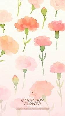 PSD 분홍색 꽃무늬 꽃백그라운드 일러스트 수채화 사랑 사람없음 풀잎 어버이날 카네이션 꽃봉오리 감사 가정의달 플라워패턴 국내일러스트 기념일 꽃 감정 컬러 백그라운드 잎 무늬 패턴 풀_식물 5월 파일형식