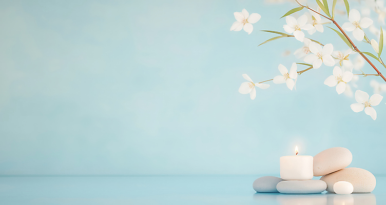 JPG 편집이미지 꽃 하늘색 촛불 나뭇잎 사람없음 물 햇빛 평화 봄 조약돌 힐링 청량 편집실사 AI포토 AI콘텐츠 자연요소 식물 계절 컨셉 잎 초 파란색 태양 돌_바위 CG 파일형식