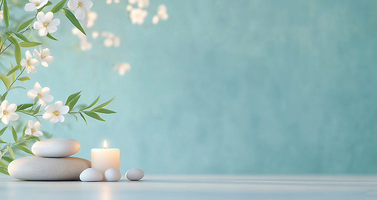 JPG 편집이미지 꽃 하늘색 촛불 나뭇잎 사람없음 햇빛 평화 봄 조약돌 힐링 청량 편집실사 AI포토 AI콘텐츠 식물 계절 컨셉 잎 초 파란색 태양 돌_바위 CG 파일형식