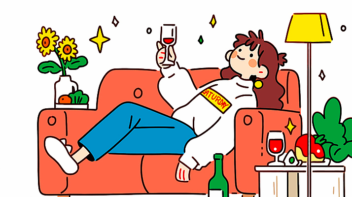 전신 여자 여유 와인잔 술잔 일러스트 술병 해바라기 전등 한명 미소 들기 성인 반짝임 소파 눕기 꽃병 주말 토요일 성인여자한명만 국내일러스트 AI파일 1 꽃 감정 의자 모션 병_용기 조명 잔 주류 표정 사람 요일 여자한명만 성인여자만 파일형식 벡터