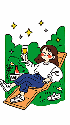 전신 여자 여유 신발 술잔 일러스트 술병 한명 미소 들기 잔디 성인 반짝임 기댐 다리꼬기 풀잎 주말 토요일 성인여자한명만 국내일러스트 AI파일 식물 1 감정 잎 모션 병_용기 잔 주류 표정 사람 풀_식물 요일 여자한명만 성인여자만 파일형식 벡터