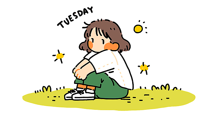 전신 여자 일러스트 한명 잔디 성인 웅크림 우울감 화요일 성인여자한명만 국내일러스트 AI파일 식물 1 감정 모션 사람 요일 여자한명만 성인여자만 파일형식 벡터