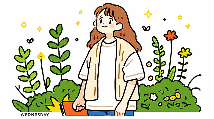 여자 꽃 일러스트 한명 미소 들기 상반신 성인 책 평화 풀 수요일 성인여자한명만 국내일러스트 AI파일 식물 1 컨셉 모션 표정 사람 요일 여자한명만 성인여자만 파일형식 벡터