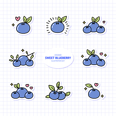 열매 스티커 잎 일러스트 나뭇잎 사람없음 반짝임 보라색 나뭇가지 하트 블루베리 국내일러스트 AI파일 모양 나무 식물 컬러 과일 모션 파일형식 벡터