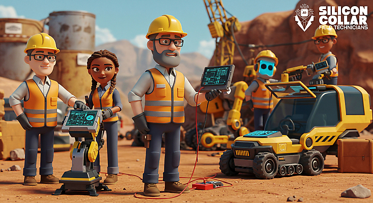 전신 PSD 편집이미지 여자 남자 중년 허리손 미래 들기 여러명 성인 3D 잡기 중장비 엔지니어 안전모 안전조끼 첨단기계 안경낌 AI_인공지능 편집3D 안경 포즈 다수 컨셉 모션 사람 기계 산업장비 기술자 헬멧 안전장비 디지털합성 파일형식