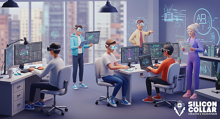 전신 PSD 편집이미지 여자 남자 의자 창문 미래 전등 고글 들기 앉기 여러명 성인 컴퓨터 사무실 3D 손들기 직장인 책상 첨단기계 홀로그램 성인만 AI_인공지능 편집3D 직업 가구 다수 컨셉 비즈니스 모션 조명 사람 전자제품 기계 디지털합성 파일형식