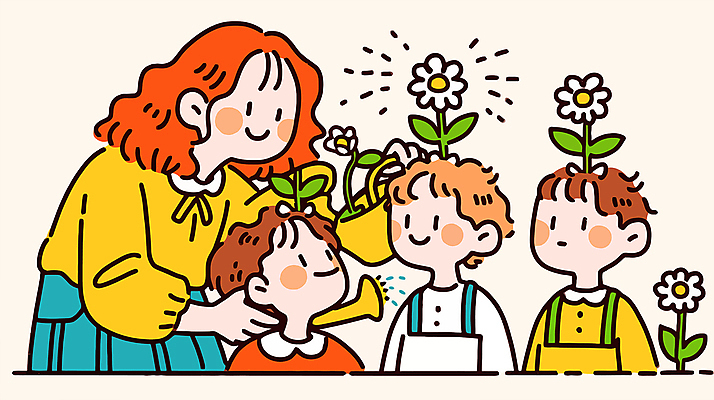 여자 남자 꽃 어린이 일러스트 허리숙이기 미소 들기 소년 여러명 상반신 성인 물뿌리개 물주기 국내일러스트 AI파일 식물 다수 모션 표정 숙이기 사람 파일형식 벡터