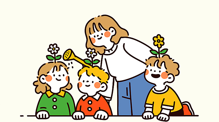 여자 남자 꽃 어린이 일러스트 허리숙이기 미소 들기 소녀 소년 여러명 상반신 성인 물뿌리개 물주기 국내일러스트 AI파일 식물 다수 모션 표정 숙이기 사람 파일형식 벡터