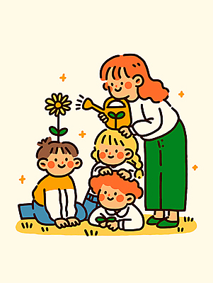 전신 여자 남자 꽃 어린이 엎드리기 일러스트 허리숙이기 미소 들기 앉기 소녀 소년 여러명 성인 반짝임 새싹 물뿌리개 물주기 국내일러스트 AI파일 식물 다수 모션 표정 숙이기 사람 파일형식 벡터