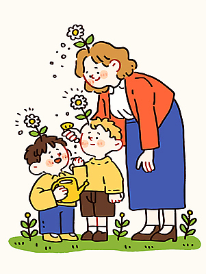 전신 여자 남자 꽃 어린이 일러스트 허리숙이기 미소 들기 소년 잔디 성인 세명 물뿌리개 풀잎 국내일러스트 AI파일 식물 잎 모션 표정 숙이기 사람 풀_식물 파일형식 벡터