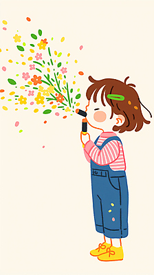 JPG 전신 여자 꽃잎 어린이 잎 일러스트 한명 들기 소녀 눈감음 머리핀 불기 소녀한명만 국내일러스트 AI일러스트 AI콘텐츠 식물 1 꽃 장신구 모션 사람 여자한명만 소녀만 파일형식