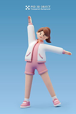 전신 PSD 편집이미지 여자 3D캐릭터 한명 미소 성인 파란색 운동복 운동 3D 손들기 스트레칭 성인여자한명만 편집3D 캐릭터 1 옷 컬러 모션 표정 건강 사람 디지털합성 여자한명만 성인여자만 파일형식