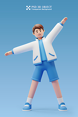 전신 PSD 편집이미지 남자 3D캐릭터 한명 미소 성인 파란색 운동복 운동 3D 손들기 스트레칭 성인남자한명만 편집3D 캐릭터 1 옷 컬러 모션 표정 건강 사람 디지털합성 남자한명만 성인남자만 파일형식