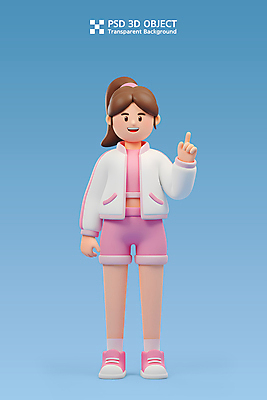 전신 PSD 편집이미지 여자 3D캐릭터 한명 미소 성인 파란색 운동복 3D 가리킴 성인여자한명만 편집3D 캐릭터 1 옷 컬러 표정 사람 손짓 디지털합성 여자한명만 성인여자만 파일형식