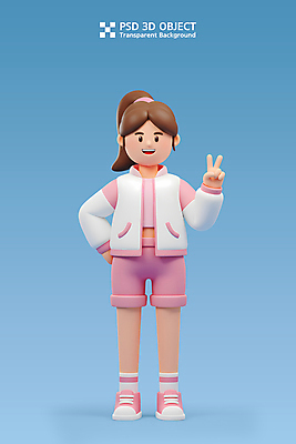 전신 PSD 편집이미지 여자 허리손 3D캐릭터 한명 미소 성인 파란색 운동복 3D 브이 성인여자한명만 편집3D 캐릭터 1 옷 컬러 포즈 표정 사람 손짓 디지털합성 여자한명만 성인여자만 파일형식