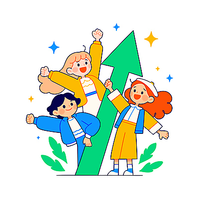 여자 화살표 일러스트 성공 협력 웃음 성인 세명 반짝임 파이팅 만세 풀잎 즐거움 상승 성인여자만 국내일러스트 AI파일 감정 컨셉 잎 모션 표정 사람 풀_식물 여자만 성인만 파일형식 벡터