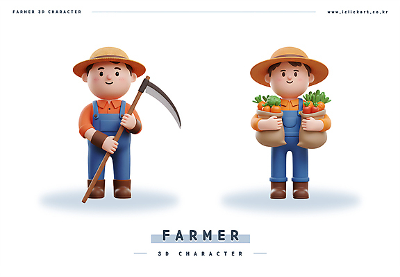 전신 PSD 편집이미지 남자 안기 3D캐릭터 직업캐릭터 미소 들기 성인 두명 3D 당근 농부 멜빵바지 밀짚모자 자루 낫 성인남자만 편집3D 직업 캐릭터 모자_잡화 바지 모션 뿌리채소 표정 사람 멜빵 디지털합성 남자만 성인만 파일형식