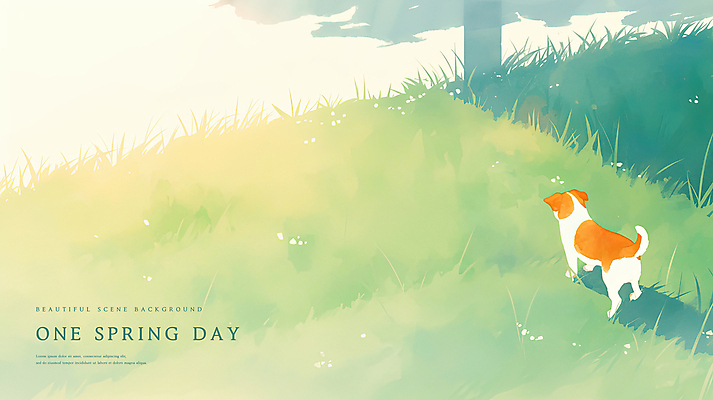 PSD 일러스트 그림자 잔디 초원 사람없음 햇빛 봄풍경 강아지 감성 국내일러스트 식물 컨셉 풍경 반려동물 태양 봄 개 파일형식