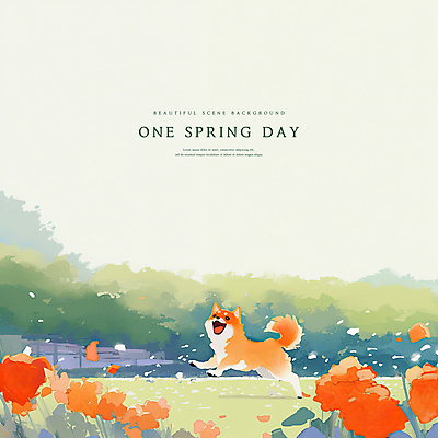 PSD 일러스트 봄꽃 하늘 잔디 초원 사람없음 점프 봄풍경 풀잎 강아지 감성 국내일러스트 식물 꽃 컨셉 잎 모션 풍경 반려동물 봄 풀_식물 개 파일형식