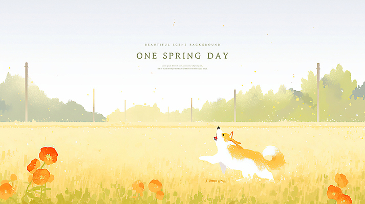 PSD 나무 일러스트 봄꽃 잔디 초원 사람없음 점프 봄풍경 강아지 전봇대 감성 국내일러스트 식물 공공시설 꽃 컨셉 모션 풍경 반려동물 봄 개 파일형식