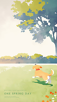 PSD 나무 일러스트 봄꽃 하늘 잔디 사람없음 달리기 봄풍경 강아지 감성 국내일러스트 식물 꽃 컨셉 모션 풍경 반려동물 봄 개 파일형식