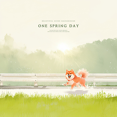PSD 나무 도로 일러스트 난간 잔디 사람없음 달리기 햇빛 봄풍경 강아지 감성 국내일러스트 식물 길 컨셉 교통시설 모션 풍경 반려동물 태양 봄 개 파일형식