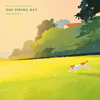 PSD 나무 일러스트 하늘 지붕 주택 잔디 초원 사람없음 달리기 노을 봄풍경 강아지 감성 국내일러스트 자연요소 식물 컨셉 모션 풍경 건물 반려동물 봄 개 파일형식