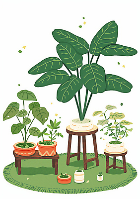 JPG 식물 화분 일러스트 자연 사람없음 초록색 카펫 풀잎 나무의자 테라리움 국내일러스트 AI일러스트 AI콘텐츠 컬러 잎 의자 목재 풀_식물 생태계 원예 파일형식