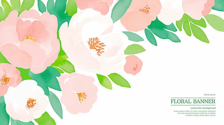 PSD 분홍색 꽃백그라운드 일러스트 봄꽃 수채화 사람없음 풀잎 국내일러스트 꽃 컬러 백그라운드 잎 봄 풀_식물 파일형식