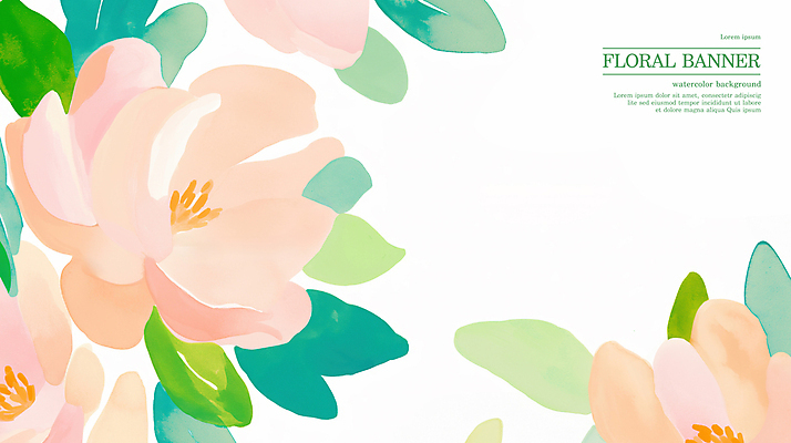 PSD 분홍색 꽃백그라운드 일러스트 봄꽃 수채화 사람없음 풀잎 국내일러스트 꽃 컬러 백그라운드 잎 봄 풀_식물 파일형식