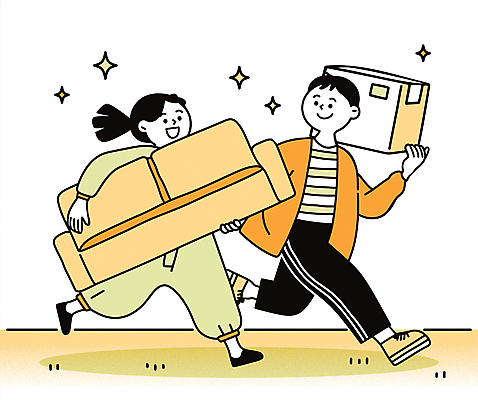 전신 커플 여자 남자 이동 일러스트 신혼부부 함께함 미소 들기 성인 두명 반짝임 상자 소파 달리기 이삿짐 성인만 국내일러스트 AI파일 부부 컨셉 의자 관계 모션 표정 사람 이사 신혼 파일형식 벡터