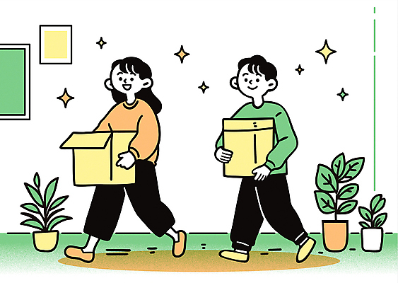 전신 식물 커플 여자 남자 화분 이동 일러스트 신혼부부 함께함 미소 들기 성인 두명 초록색 반짝임 상자 걷기 이삿짐 성인만 국내일러스트 AI파일 부부 컬러 컨셉 관계 모션 표정 사람 이사 신혼 파일형식 벡터