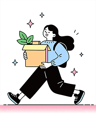 전신 식물 여자 화분 이동 일러스트 한명 미소 들기 성인 반짝임 상자 걷기 짐 직장인 백팩 성인여자한명만 이직 국내일러스트 AI파일 직업 1 컨셉 가방 비즈니스 모션 표정 사람 여자한명만 성인여자만 파일형식 벡터
