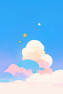 JPG 구름 별 일러스트 하늘 사람없음 파란색 감성 국내일러스트 AI일러스트 AI콘텐츠 자연요소 컬러 컨셉 파일형식