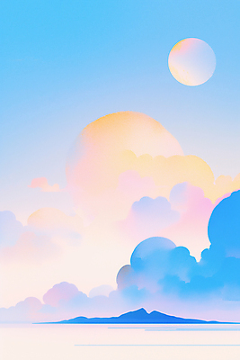 JPG 구름 바다 섬 일러스트 하늘 사람없음 파란색 보름달 감성 국내일러스트 AI일러스트 AI콘텐츠 자연요소 컬러 컨셉 달 파일형식