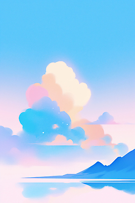 JPG 구름 바다 섬 일러스트 하늘 사람없음 파란색 반사 감성 국내일러스트 AI일러스트 AI콘텐츠 자연요소 컬러 컨셉 파일형식