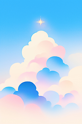 JPG 구름 별 일러스트 하늘 사람없음 파란색 감성 국내일러스트 AI일러스트 AI콘텐츠 자연요소 컬러 컨셉 파일형식