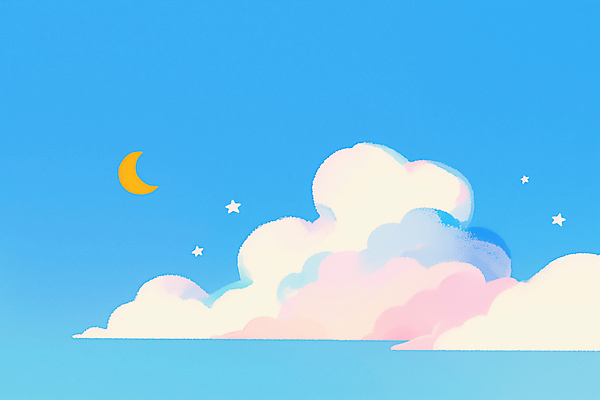 JPG 구름 별 일러스트 하늘 사람없음 파란색 초승달 감성 국내일러스트 AI일러스트 AI콘텐츠 자연요소 컬러 컨셉 달 파일형식