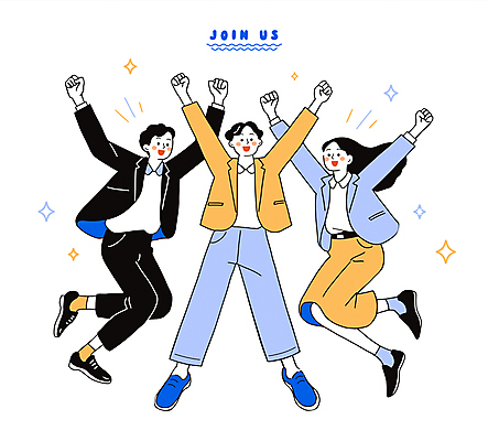 전신 여자 남자 일러스트 함께함 미소 정장 성인 세명 반짝임 점프 만세 직장인 비즈니스맨 비즈니스우먼 창업 성인만 국내일러스트 AI파일 직업 옷 컨셉 비즈니스 모션 표정 사람 자영업 파일형식 벡터