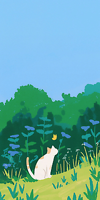 JPG 나비 일러스트 봄꽃 하늘 잔디 초원 사람없음 고양이 봄풍경 감성 국내일러스트 AI일러스트 AI콘텐츠 식물 꽃 곤충 컨셉 포유류 풍경 반려동물 봄 파일형식