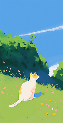 JPG 일러스트 봄꽃 하늘 잔디 초원 사람없음 고양이 봄풍경 풀잎 감성 국내일러스트 AI일러스트 AI콘텐츠 식물 꽃 컨셉 잎 포유류 풍경 반려동물 봄 풀_식물 파일형식