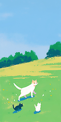 JPG 새끼 일러스트 하늘 잔디 초원 사람없음 고양이 봄풍경 감성 국내일러스트 AI일러스트 AI콘텐츠 식물 동물 컨셉 포유류 풍경 반려동물 봄 파일형식